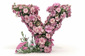3d modern style yarrow flower letter  y  isolated on white background for design and decoration