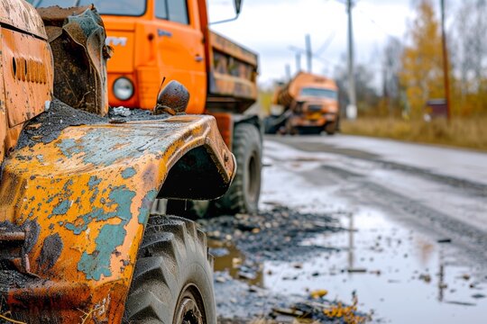 Amidst a winter wonderland, an abandoned truck rests on the snowy ground, its once vibrant yellow paint now faded and rusted, a stark contrast to the clear blue sky above