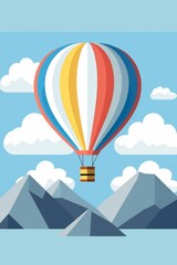 Fototapeta na wymiar Hot Air Balloon Flying Over Mountain Range