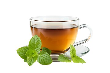 mint tea in glass mug isolated on white background