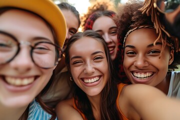 Fototapeta premium a group of happy friends taking a selfie while traveling or on vacation