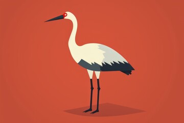 White and Black Bird Standing on Red Background