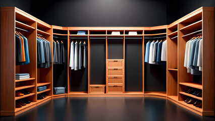walk-in closet isolated on a black background. rack of dresses - obrazy, fototapety, plakaty