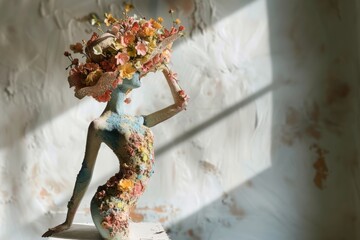Artistic image of a girl with a bouquet of flowers.