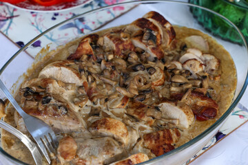 Slices of pork tenderloin in mushroom sauce