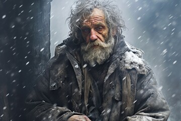 Obraz premium A poignant sight unfolds as a homeless man, covered with a blanket, lies on the city street, highlighting the harsh realities of urban life.
