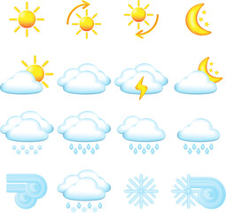 Set of 3D cartoon icon the weather forecast. Vector illustration