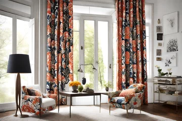 Poster Bold and vibrant: Patterned curtains to spice up your space.  © Imtisal