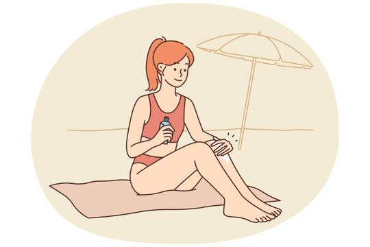 woman applying sunscreen on beach clip art preview