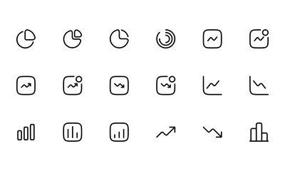 Set of outline icons related to analysis, infographic, analytics. Editable stroke