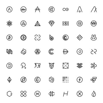 Big set of crypto currency logo coins, Editable vector. 