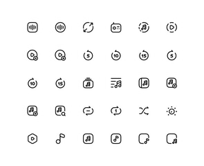 music, audio player universal thin line icons set on white background.