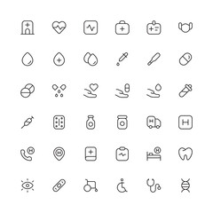 Thin line icons set of hospital and medical care. Editable vector.