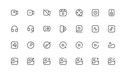 Set of line icon related to mass media, public media. Editable vector