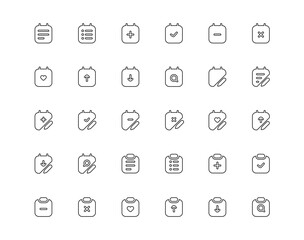 Set of documents thin line icons. Contains icons as contract, certificate, attachment, invoice, deed of sale and more. Editable vector stroke.