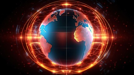 Obraz premium Digital Earth: Glowing Global Network