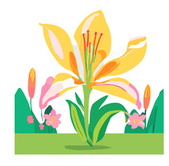 set of flowers and plants