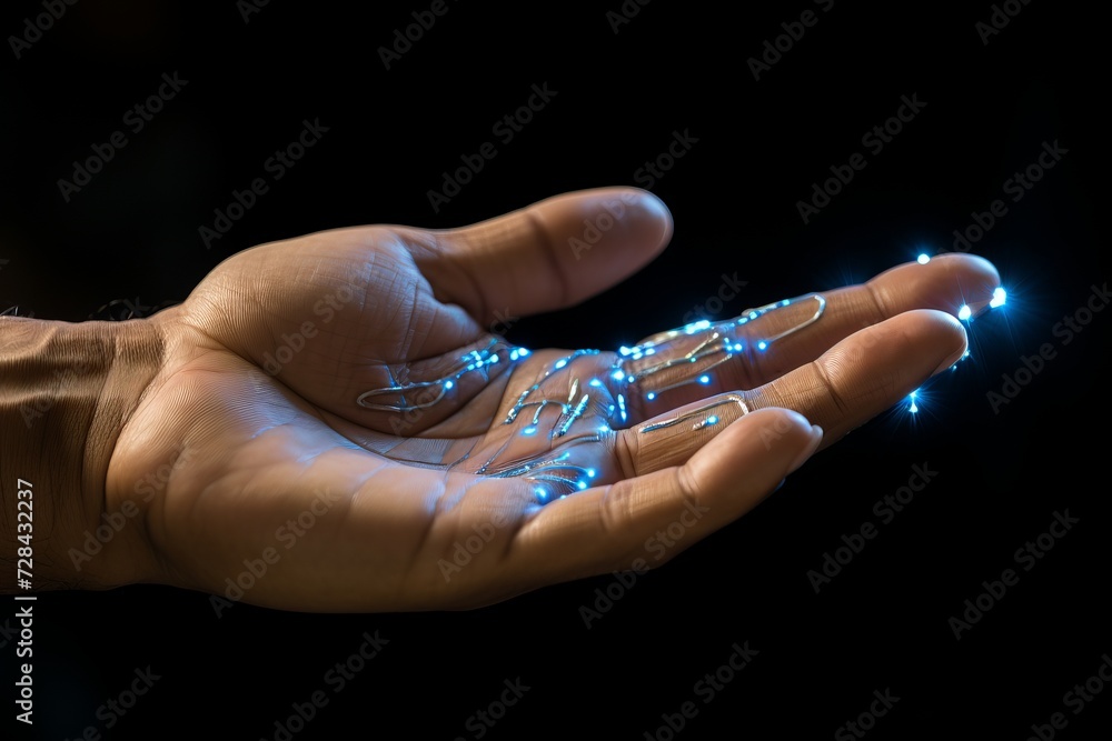 Poster revolutionary ai robot hand touching big data network in futuristic science and technology