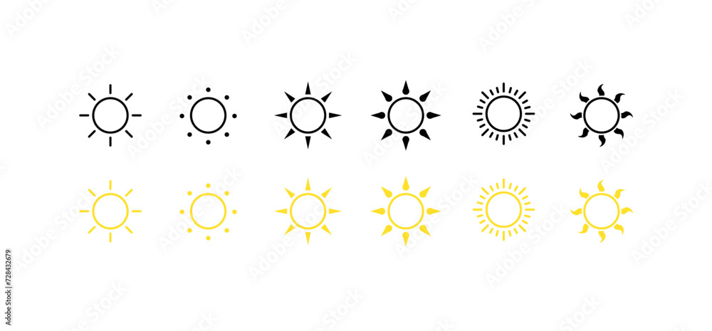 Poster sun icons collection. sun set of icons. linear and flat style. vector icons