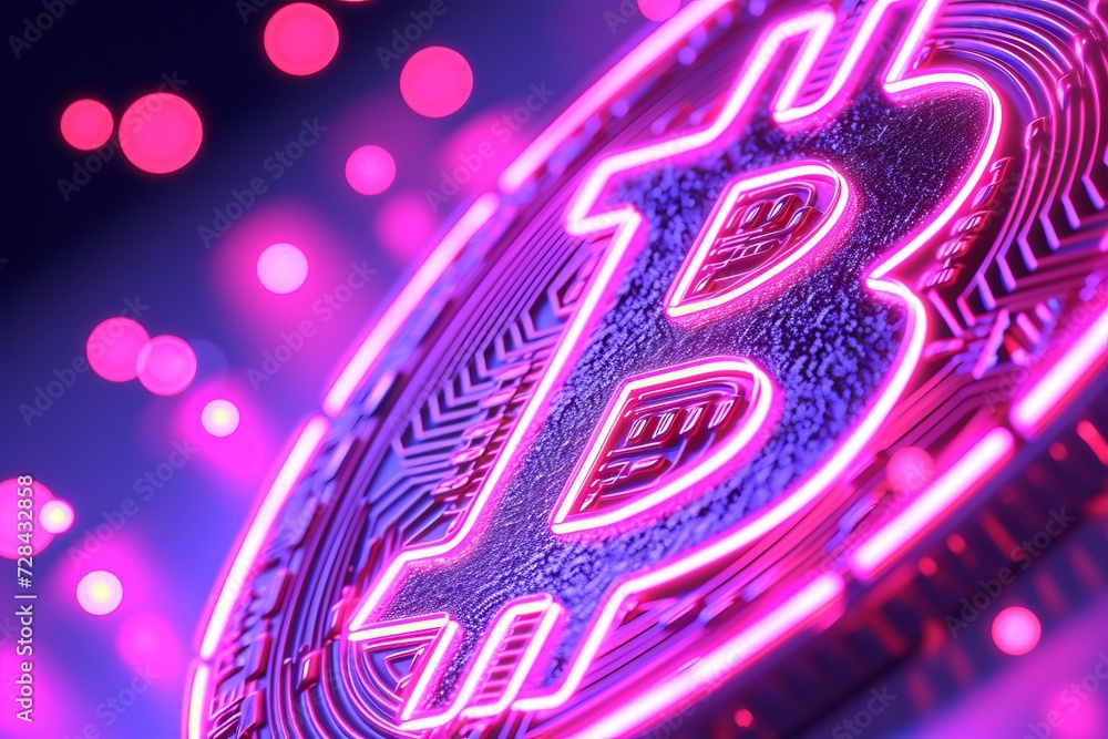 Poster large holographic crypto icon shining brightly in the air, creating an interactive display