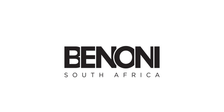 Benoni in the South Africa emblem. The design features a geometric style, vector illustration with bold typography in a modern font. The graphic slogan lettering.