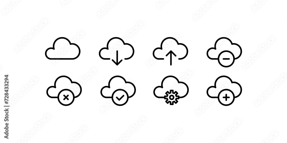 Poster cloud storage buttons icons. linear style. vector icons