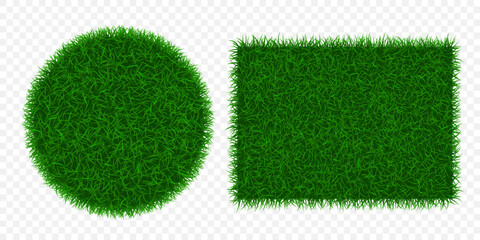 Banner with green grass texture. Template isolated on transparent background. Stock vector mockup.
