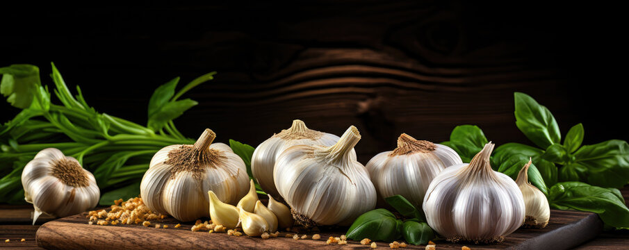 Garlic on the wooden board