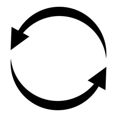 Rotating arrows icon. Recycling, shift and change concept. Black and White line art style, editable vector Illustration file on transparent background.