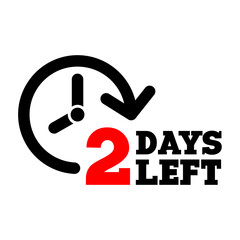 2 Days left text and stopwatch icon.  Time management and expectation concept.  Line art style, editable vector Illustration file on transparent background.