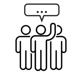 Group of people with speech bubbles. Business life, Strategy, conference and communication concept. Black and White line art style, editable vector Illustration file on transparent background.