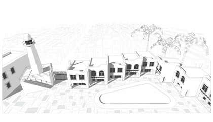 Vector illustration of townhouses in the cityscape