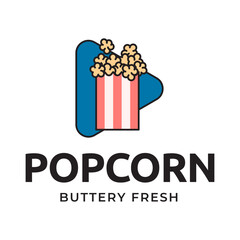 Popcorn logo, label, symbol or sign isolated on white background. Vector illustration of snack for your design.