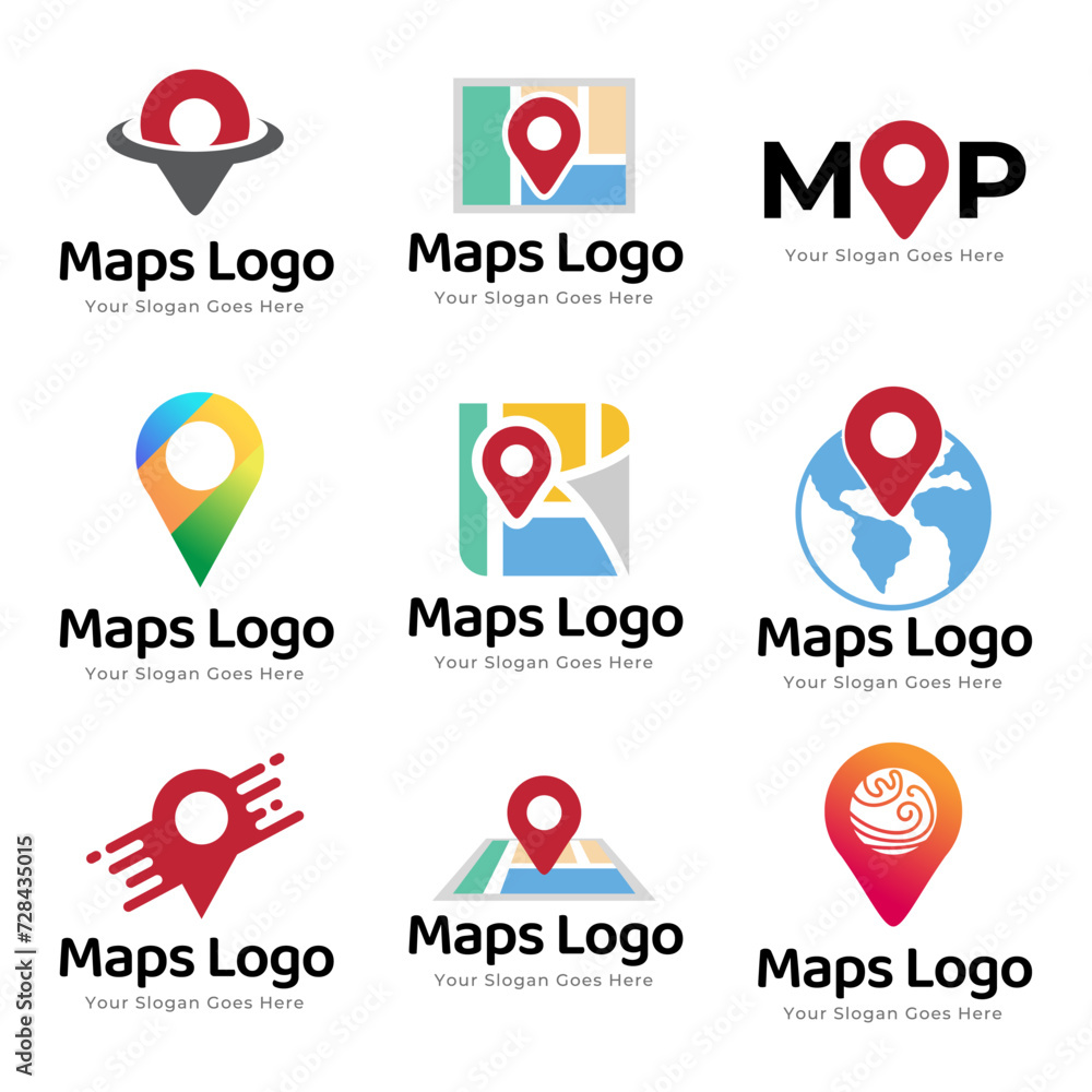 Poster set of map pin point icon logo design element isolated on white background