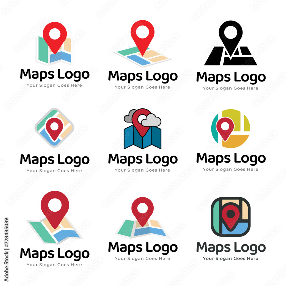 Poster set of map pin point icon logo design element isolated on white background