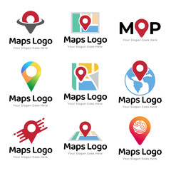 Set of Map Pin Point Icon Logo Design Element isolated on white background