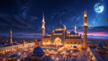 A large mosque in the evening - obrazy, fototapety, plakaty