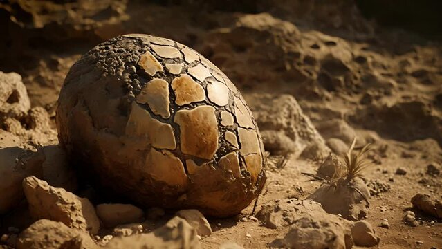 A fossilized egg with an embossed pattern indicating the possible use of camouflage by the nesting dinosaur species.