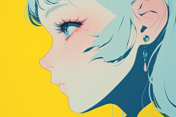 Stunning Anime Characters Profile Captured Closeup Against Vibrant Yellow Backdrop
