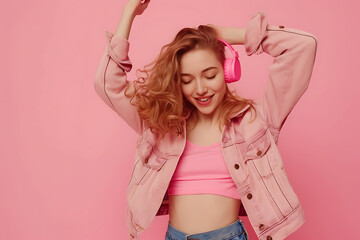 young girl dancing to a melody in headphones