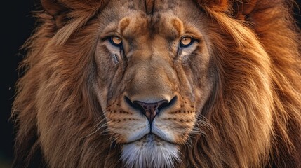 Closeup image of a beautiful portrait of an African Lion