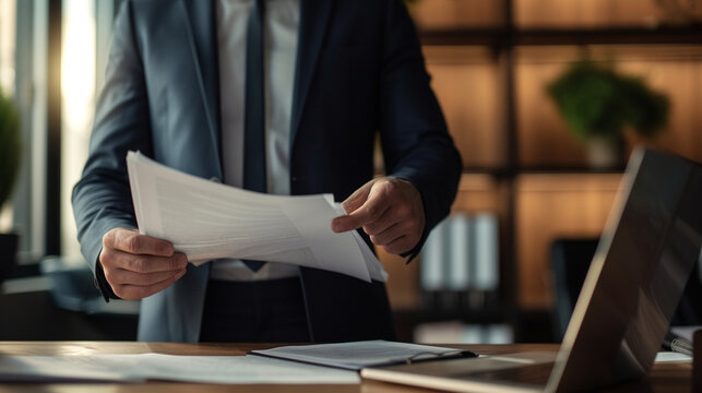 A professional in the legal field reviewing documents in a modern law office, symbolizing diligence and legal expertise