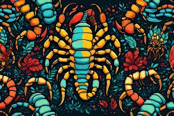 scorpion multicolor drawing, t-shirt design. 