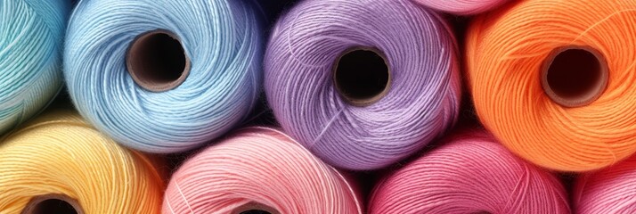 Vibrant colorful cotton threads on tailor textile fabric background with various hues and shades