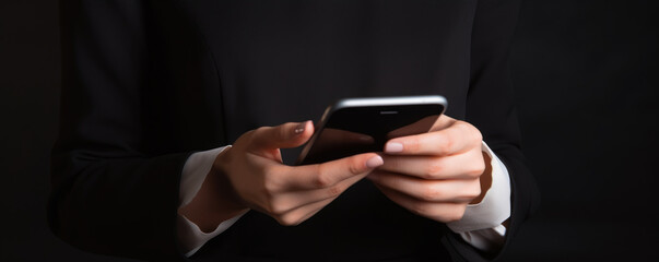 Close up photo of a woman hands using mobile smart phone