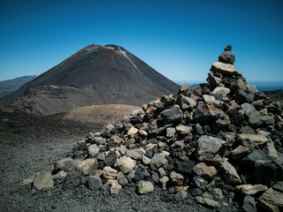 Tongariro Crossing with Mount Ngauruhoe in background. highest point of the track.