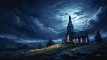 church in the night - Powered by Adobe