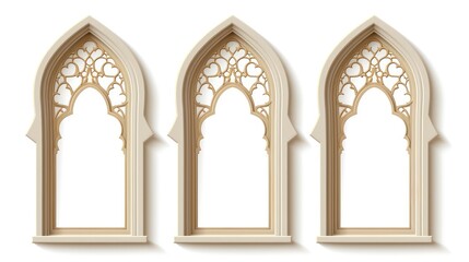 Set of ornate arabic window frames. 3d illustration