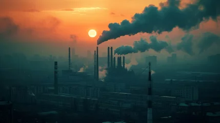 Fotobehang Gas emissions and pollution of factories, polluted air and its impact on human health, greenhouse effect © Elvin