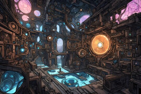 Describe the rivalry between two parallel dimensions, each governed by sentient portals with distinct personalities. 